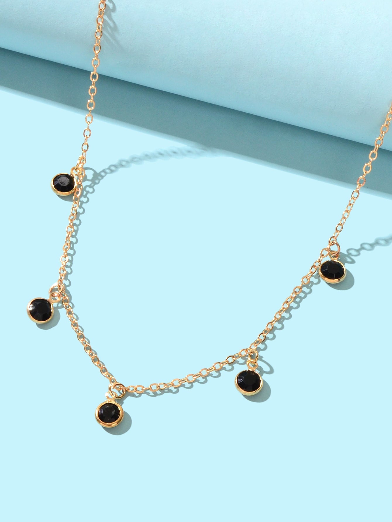 Fashion Party Accessories Gold Chain Black Beaded Charm Clavicle Collar Necklace