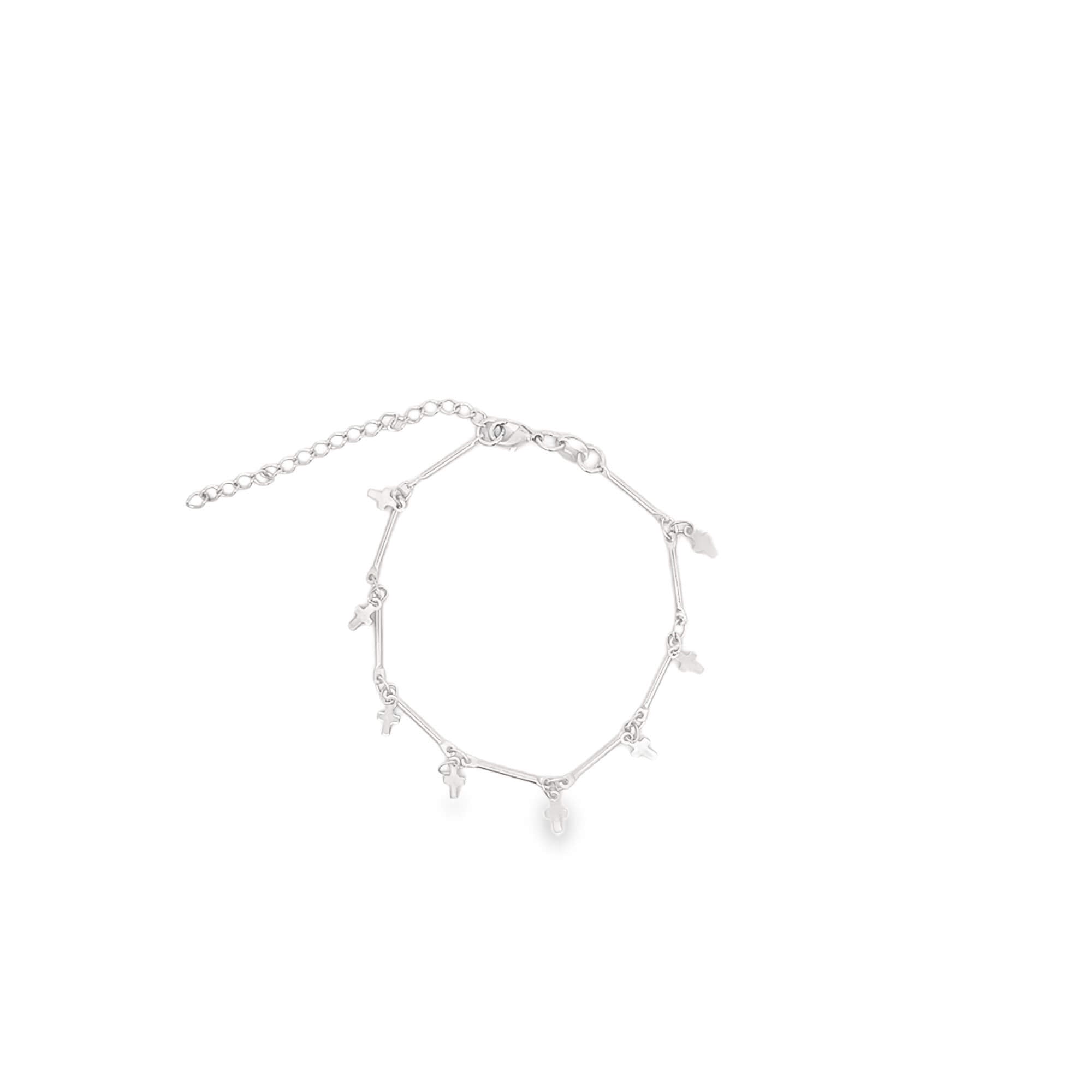 Bar Link Tiny Dangle Cross Charm Bracelet