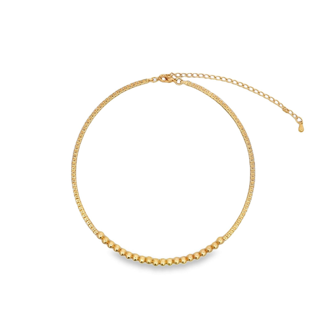 Perlenhalsband mit runden Zirkonia-Steinen